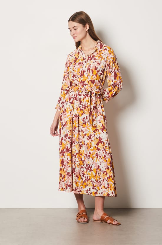 Long Dress with Tie Pattern;${refinementColor}