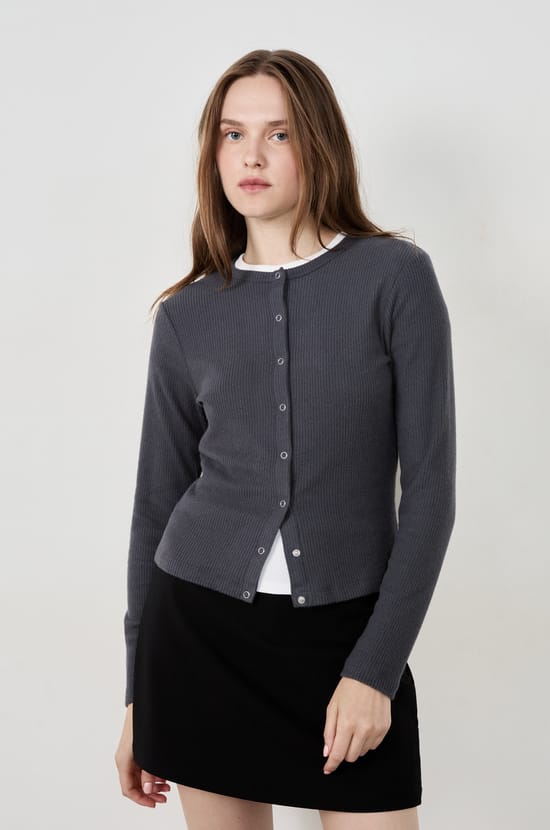 Long-sleeved ribbed cardigan;${refinementColor}