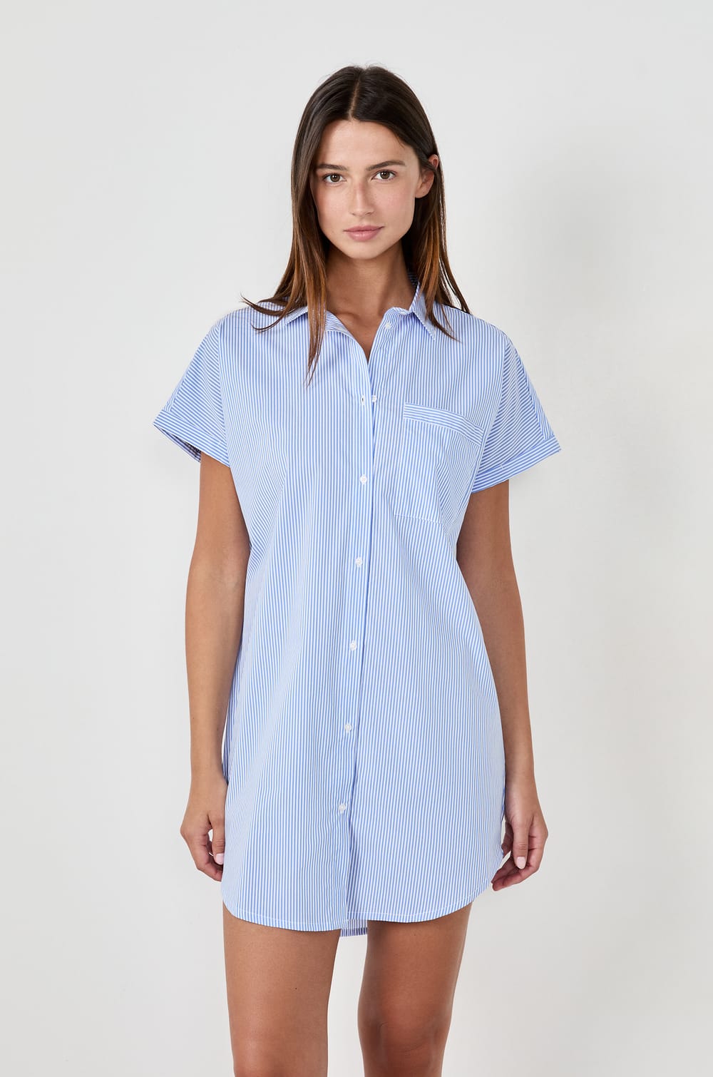 Chemise de nuit manches courtes rayée;${refinementColor}