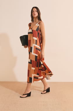 Robe longue &agrave; imprim&eacute; g&eacute;om&eacute;trique;${refinementColor}