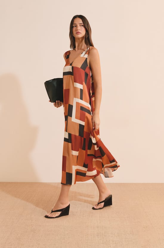 Robe longue &agrave; imprim&eacute; g&eacute;om&eacute;trique;${refinementColor}