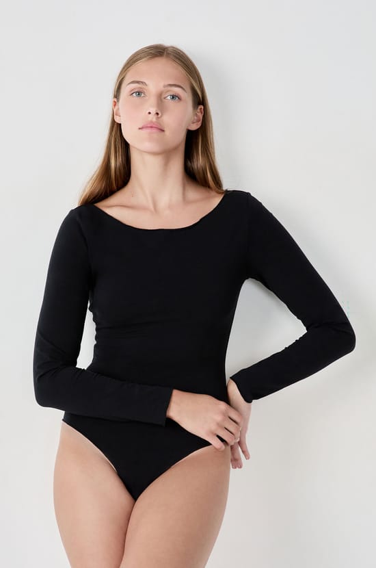 Body &agrave; manches longues en coton et modal;${refinementColor}