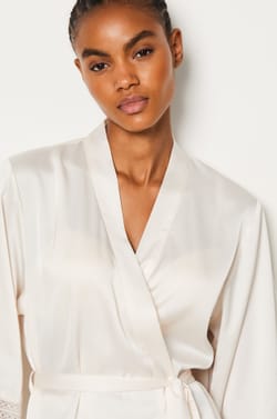 Satin robe with lace details;${refinementColor}