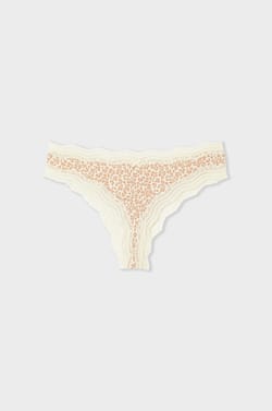 Tanga de microfibra con bordes de encaje;${refinementColor}