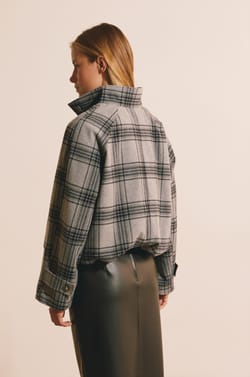 Manteau court &agrave; carreaux;${refinementColor}