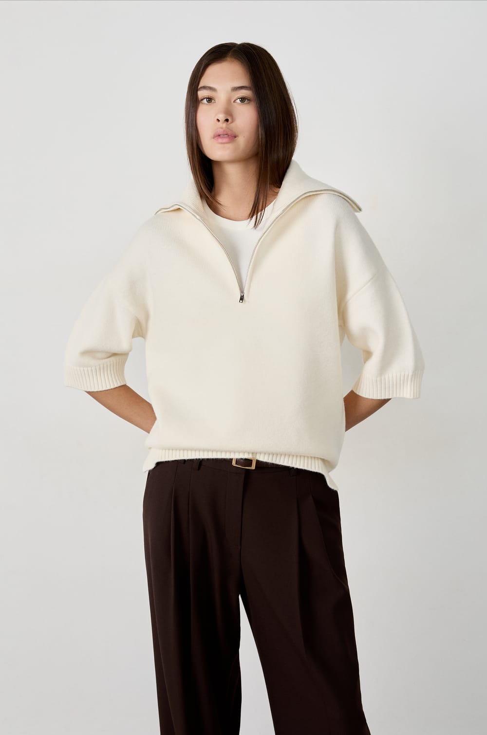 Half-zip sweater with mid-length sleeves;${refinementColor}