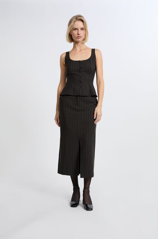 Top à volant à rayure;${refinementColor}