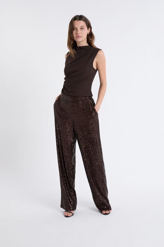 High Neck Sleeveless Iridescent Top;${refinementColor}