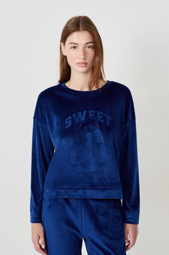 Velvet-effect pyjama sweatshirt;${refinementColor}