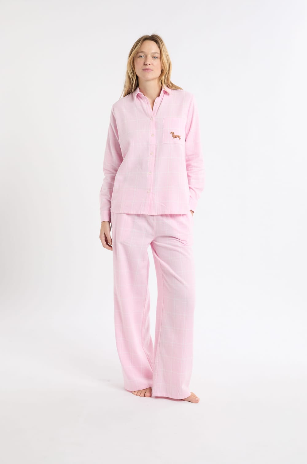 Chemise de pyjama à carreaux à motif chien en coton;${refinementColor}