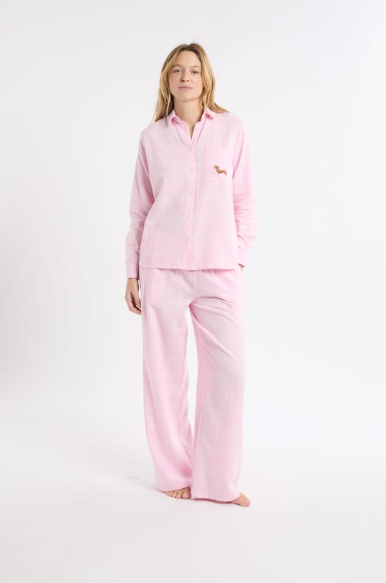 Chemise de pyjama à carreaux à motif chien en coton;${refinementColor}