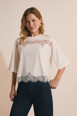 T-shirt en coton avec d&eacute;tails dentelle;${refinementColor}
