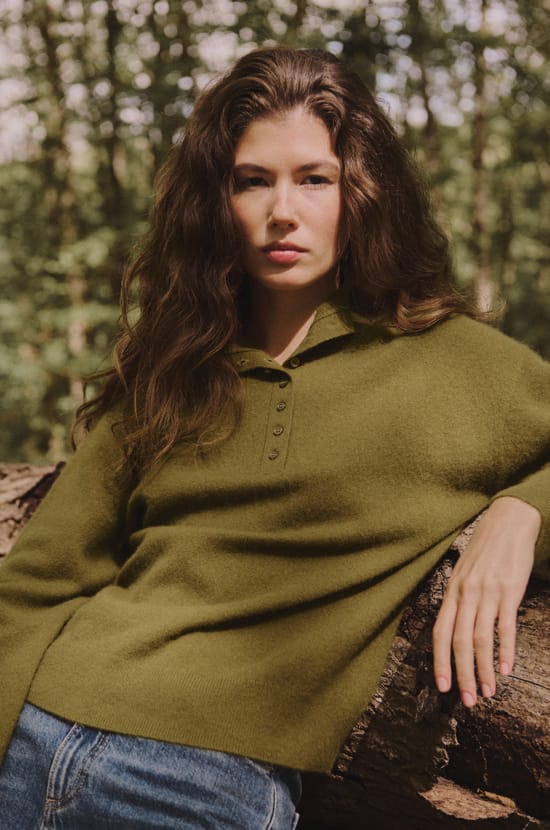 Pull col montant boutonn&eacute; 100% cachemire;${refinementColor}
