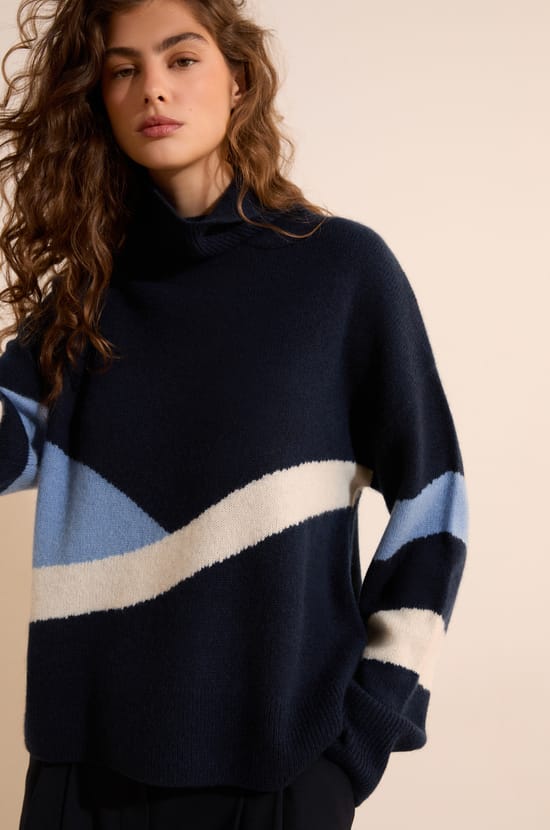Pull col roul&eacute; ray&eacute; 100% cachemire;${refinementColor}