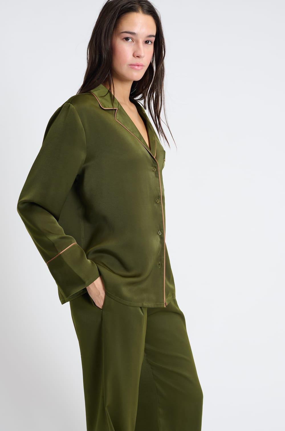 Chemise de pyjama satiné à imprimés;${refinementColor}