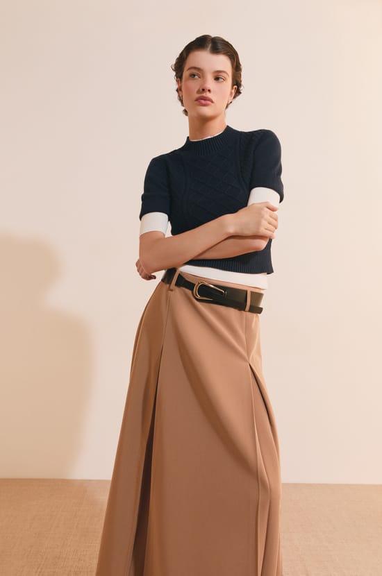 Jupe midi &agrave; pinces;${refinementColor}