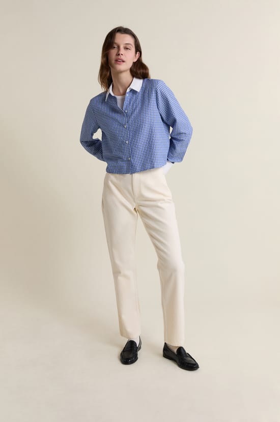 Chemise courte &agrave; carreaux avec coton;${refinementColor}