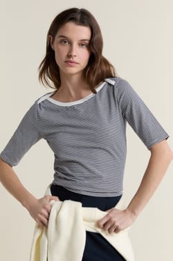 T-shirt met ronde hals en strepen;${refinementColor}