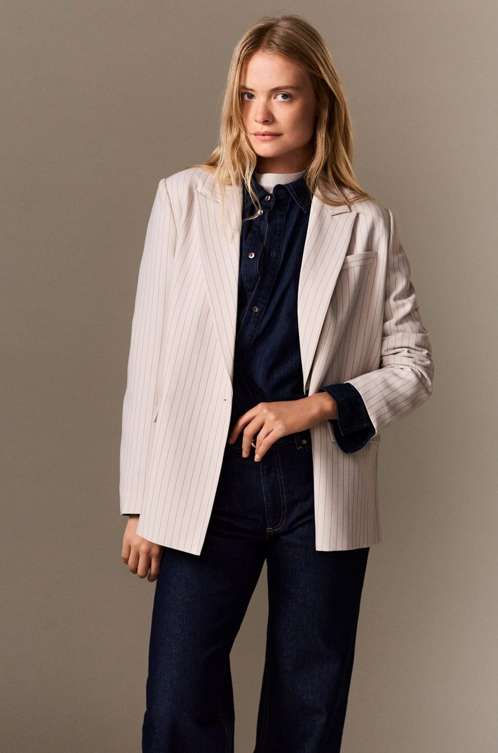Oversized Striped Blazer Jacket;${refinementColor}