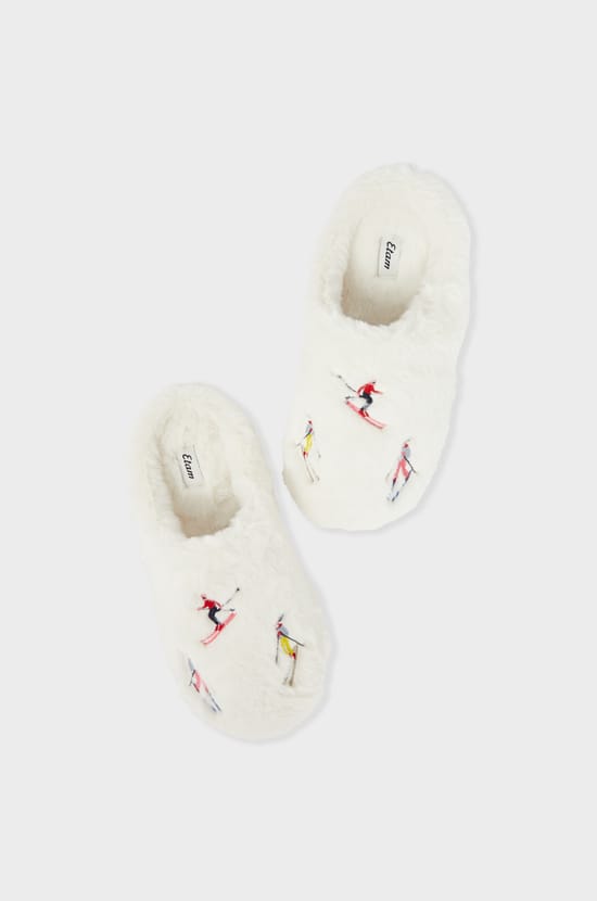 Zapatillas destalonadas de pelo estampadas con motivos de esquiadores;${refinementColor}