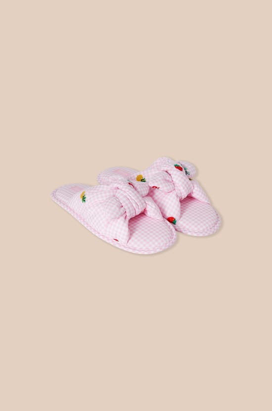 Cotton Slippers with Bow;${refinementColor}