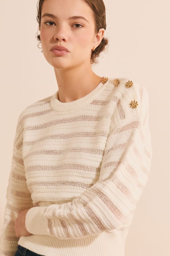 Pull manches longues avec boutons dor&eacute;s;${refinementColor}