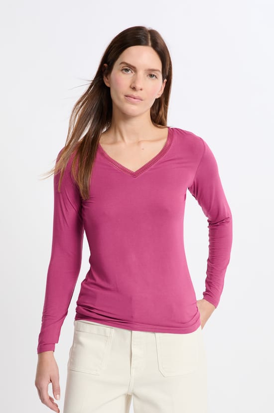 T-shirt col V maille thermique;${refinementColor}