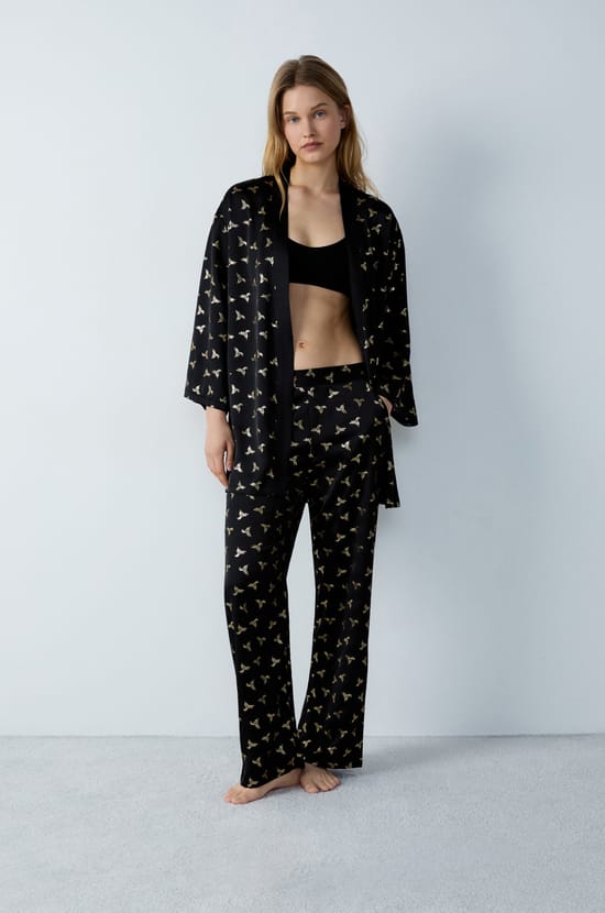 Satin pyjama trousers with patterns;${refinementColor}