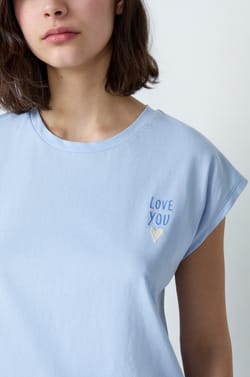 Short-sleeved cotton T-shirt with "Love you" embroidery;${refinementColor}