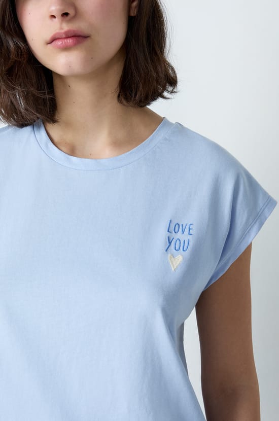 Short-sleeved cotton T-shirt with "Love you" embroidery;${refinementColor}