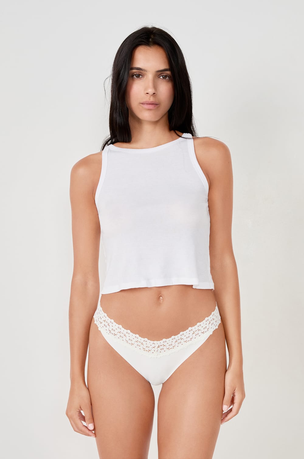 Microfiber And Lace Thong;${refinementColor}