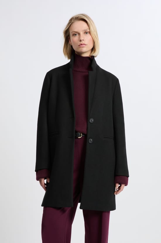 Short Straight-Cut Coat with Wool;${refinementColor}