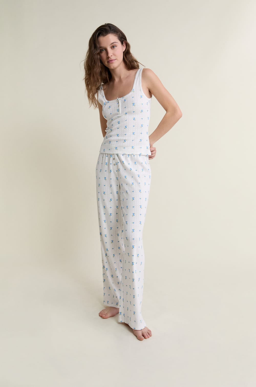 Pantalon de pyjama en pointelle;${refinementColor}