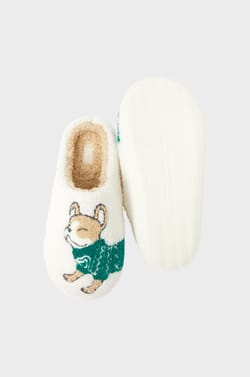 Chaussons à motif bouledogue en fausse fourrure;${refinementColor}