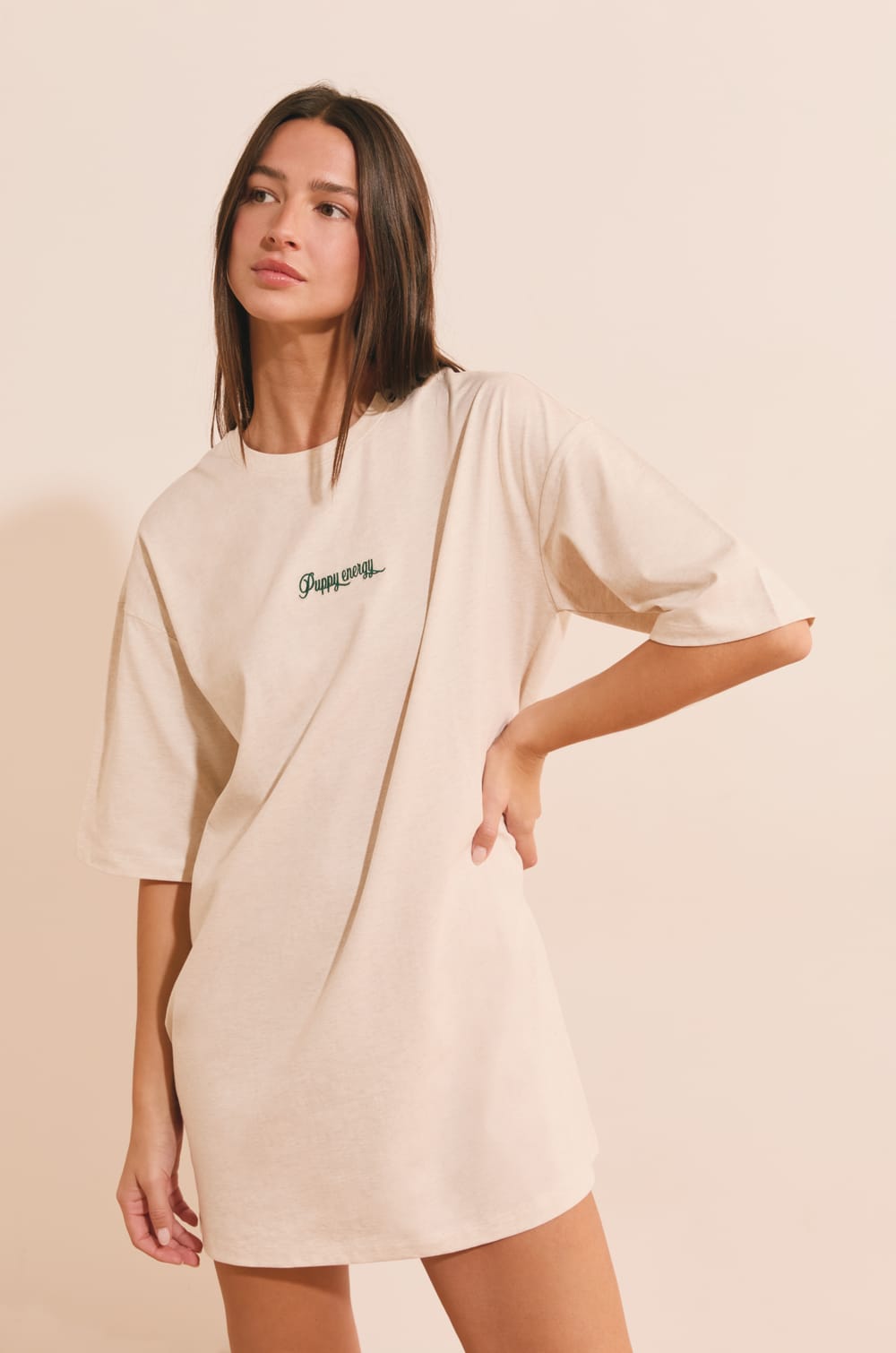 Chemise de nuit en coton avec inscription " Puppy energy;${refinementColor}