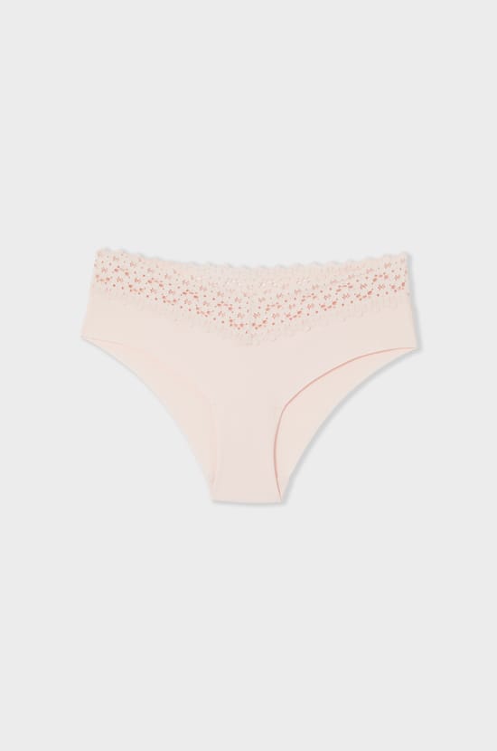 Hipster V-shape en microfibre et dentelle;${refinementColor}