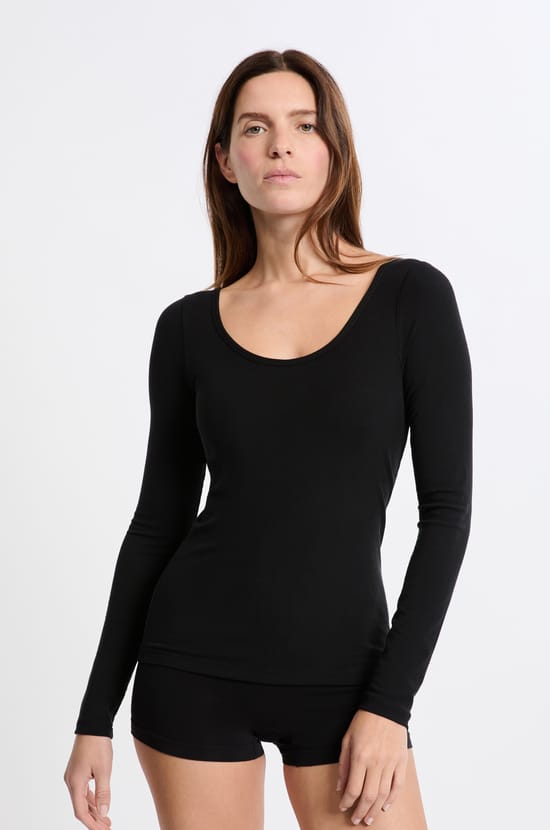 T-shirt manches longues col danseuse avec brassière intégrée;${refinementColor}