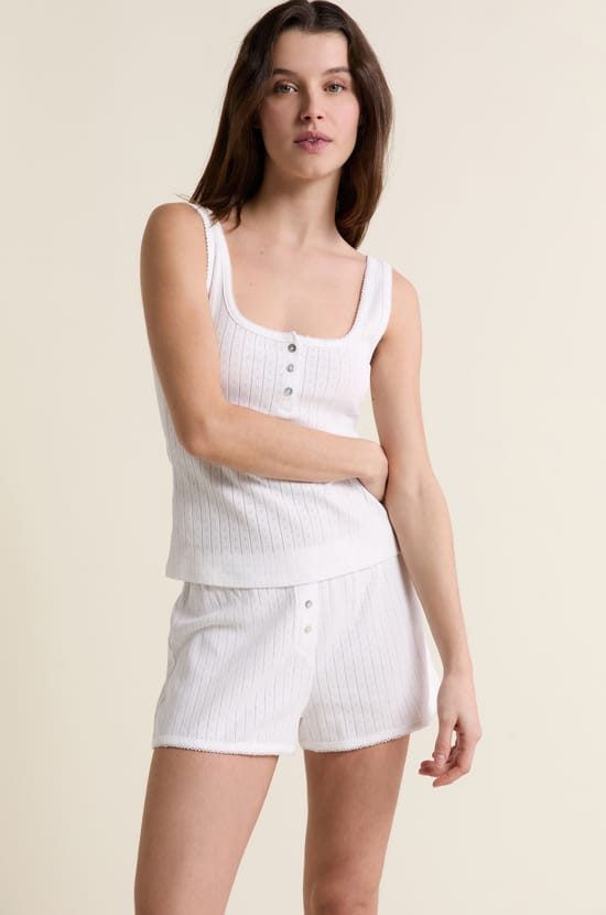 Short de pyjama en coton en pointelle;${refinementColor}