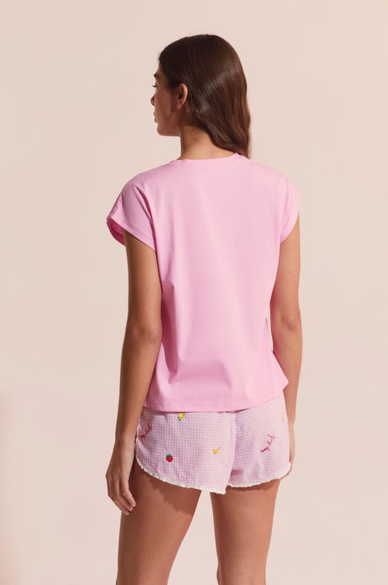 Camiseta de pijama de algod&oacute;n con estampado de cerezas;${refinementColor}