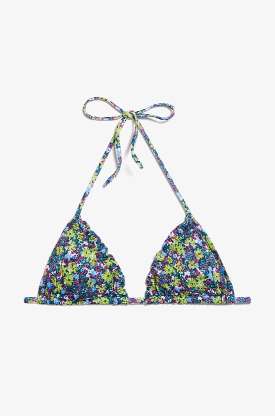Floral Tie Triangle Bikini Top;${refinementColor}