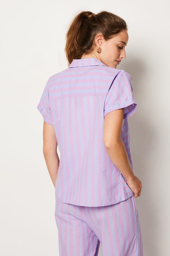 Short-sleeved Striped Pyjama Shirt;${refinementColor}