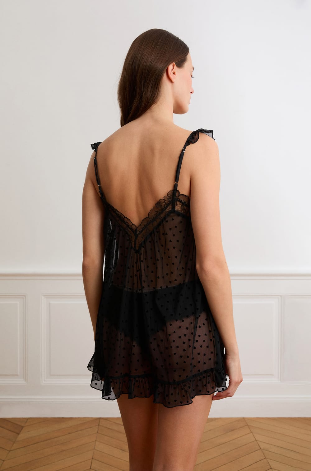 Nuisette transparente en tulle motif coeurs;${refinementColor}