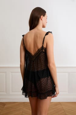 Transparante babydoll in tule met hartjesmotief;${refinementColor}