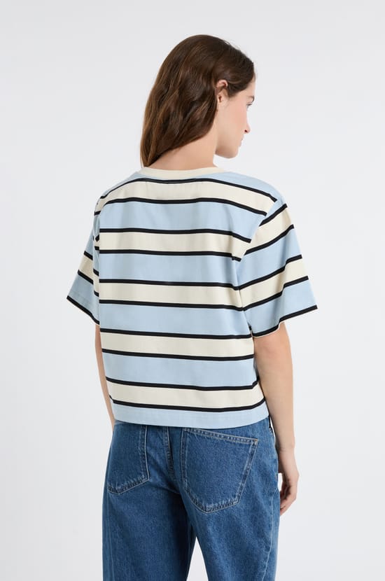 T-shirt manches courtes en coton &agrave; rayures;${refinementColor}