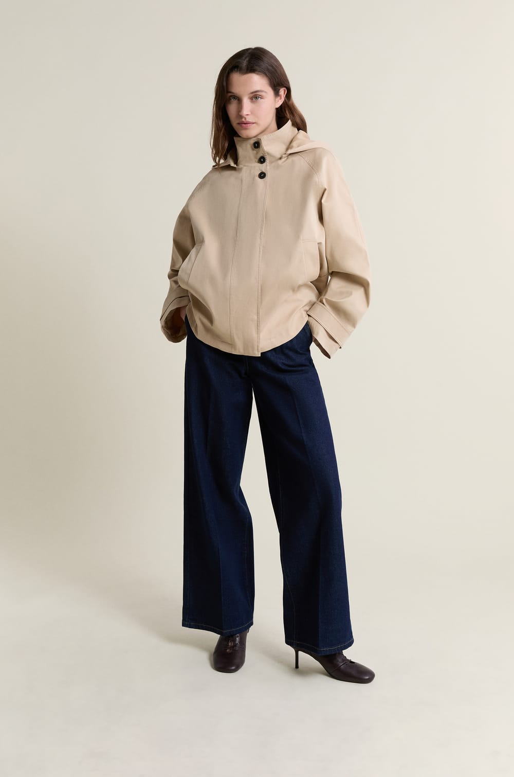 Hooded Trench Coat with Cotton;${refinementColor}