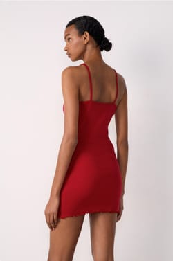 Nightdress with thin straps in cotton pointelle;${refinementColor}