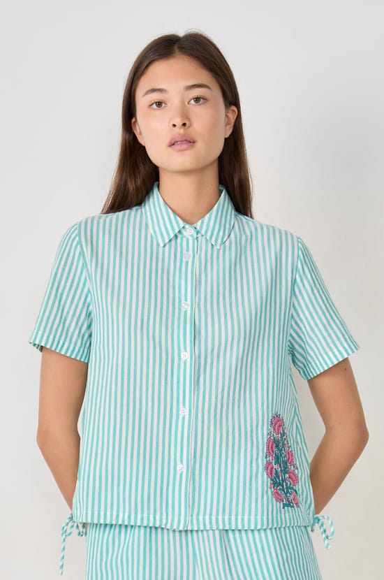 Chemise de pyjama ray&eacute;e en coton;${refinementColor}