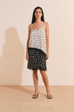 Short Satin Skirt With Polka Dots And Lace Details;${refinementColor}