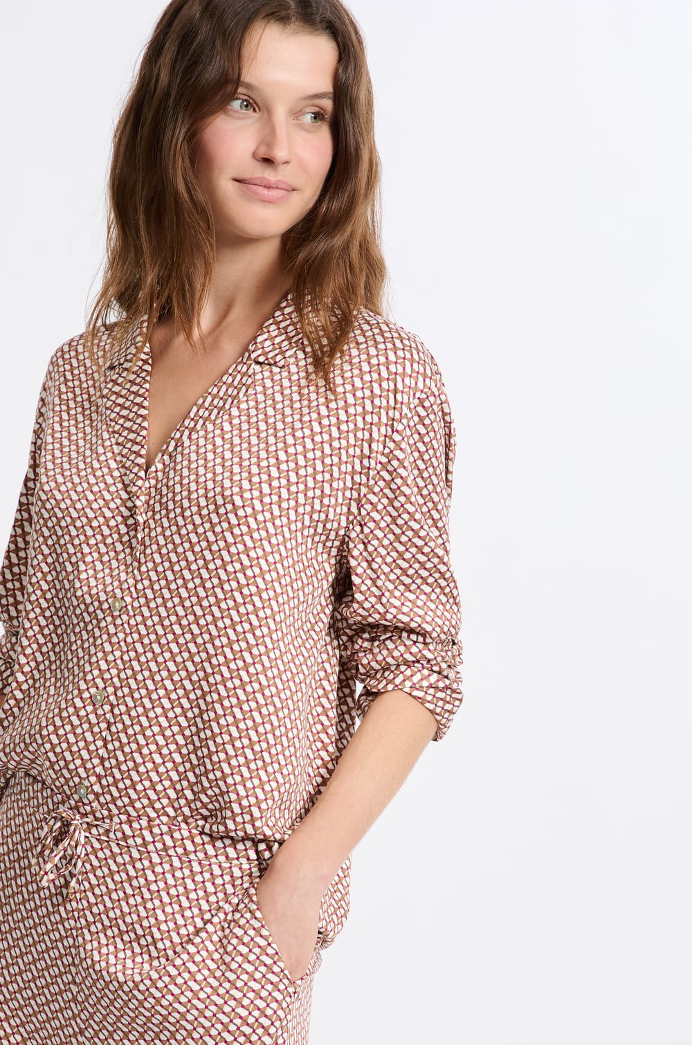 Patterned Pajama Shirt;${refinementColor}
