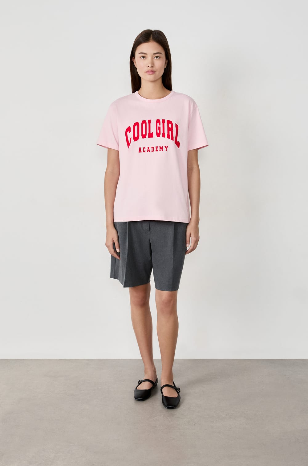 Cotton T-shirt with "Cool girl academy" print;${refinementColor}